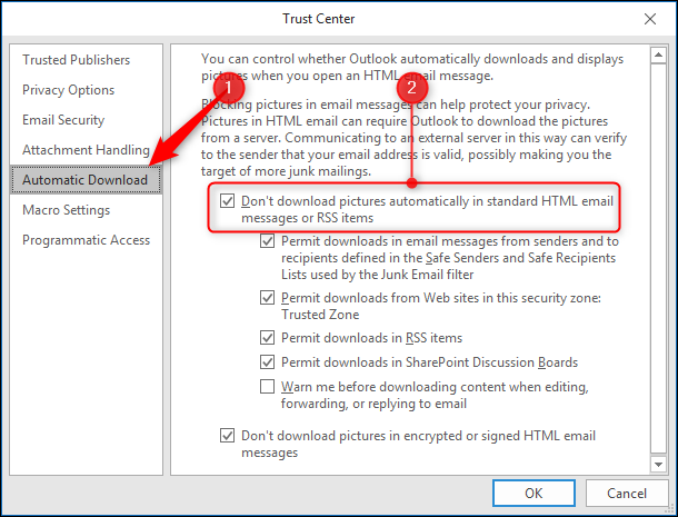 Control External Content in outlook 1
