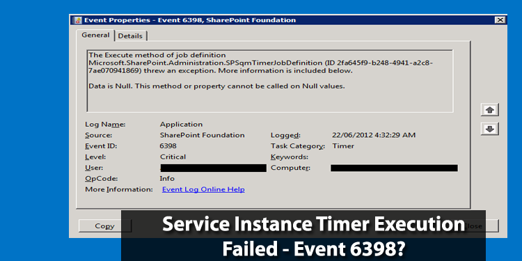 Event ID 6398 SharePoint 2010 Error