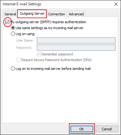 check server connectivity in outlook