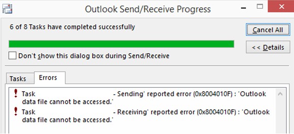Outlook error 0x8004010F