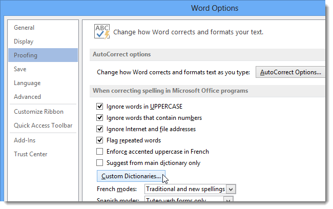 how add custom dictionary in word 2016