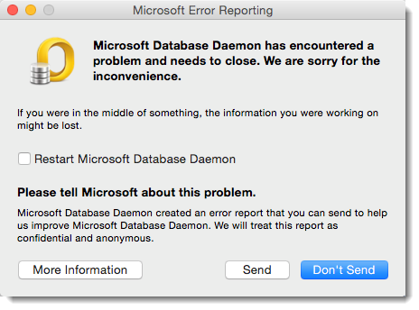 mac entourage databas daemon error