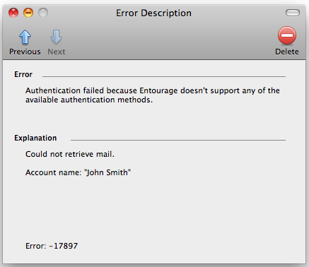 entourage 2008 sync services error message
